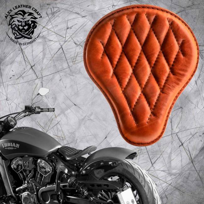 Bobber Solo Seat for Indian Scout since 2017 "Standard" Cognac Diamond