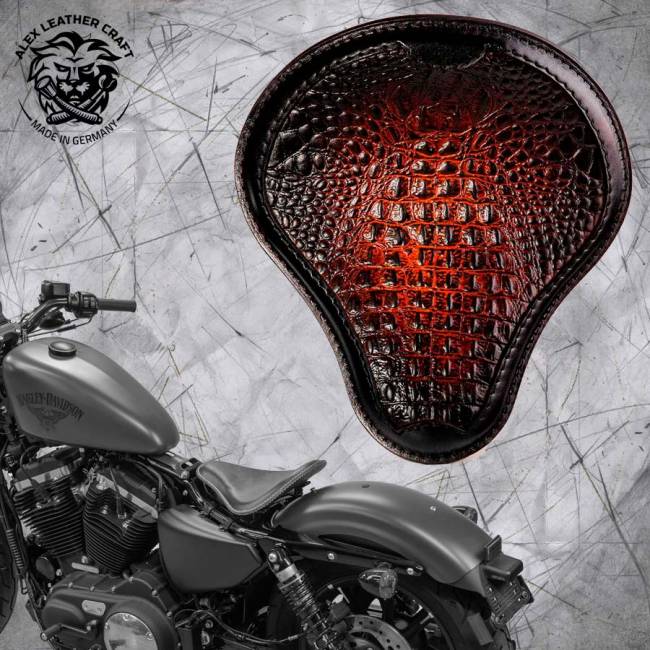 Solo Selle + Montage Kit Harley Davidson Sportster 04-20 "Alligator" Noir et Tan