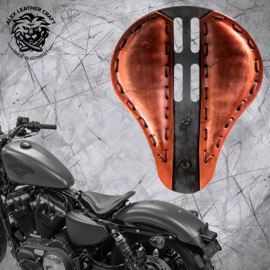Solo Sitz + Montage Kit Harley Davidson Sportster 04-22 "4Fourth" Electro Vintage Braun metall