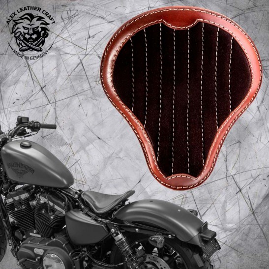 Solo Sitz + Montage Kit Harley Davidson Sportster 04-20 "Glanz und Samt" Braun und Schwarz V2