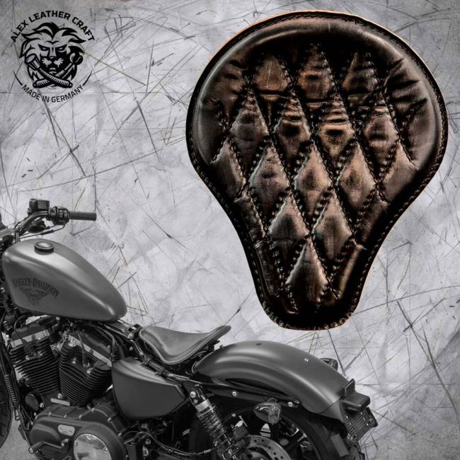Solo Sitz + Montage Kit Harley Davidson Sportster 04-20 Vintage Schwarz Rautenmuster