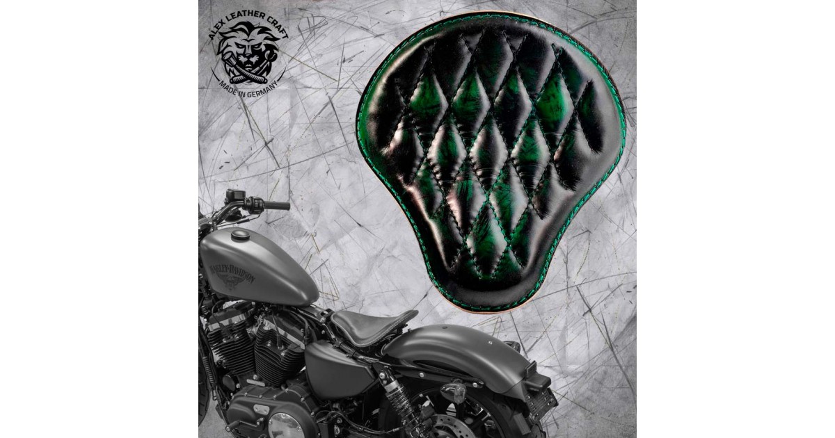 ご注文受付可】ドイツの職人によるH-D用ソロシート＋取付キット（H-Dスポーツスター04〜22）Emerald Diamond