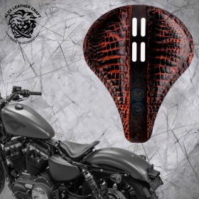 Solo Selle + Montage Kit Harley Davidson Sportster 04-22 "4Quatrième" Long Alligator Tan métal