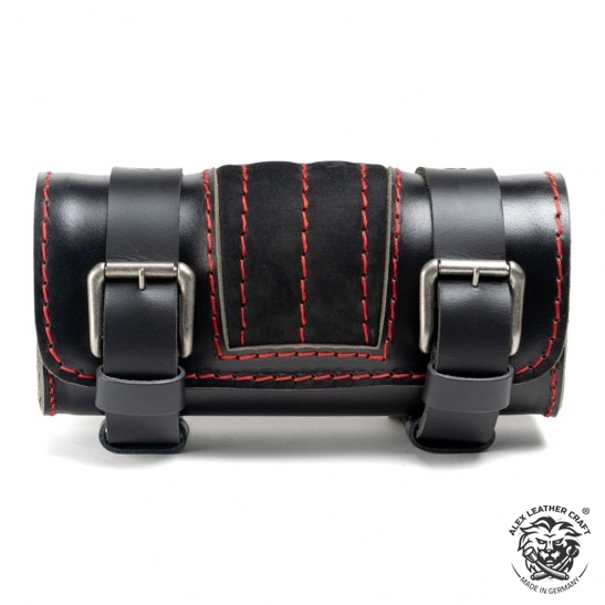 Motorcycle leather tool handlebar bag Gloss and Velvet Black and Red V2 ...