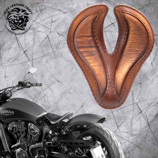 Bobber Solo Seat for Indian Scout since 2017 "King Cobra" Vintage Brown