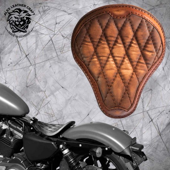 Solo Sitz Harley Davidson Sportster 04-22 Vintage Braun Luxus Rautenmuster