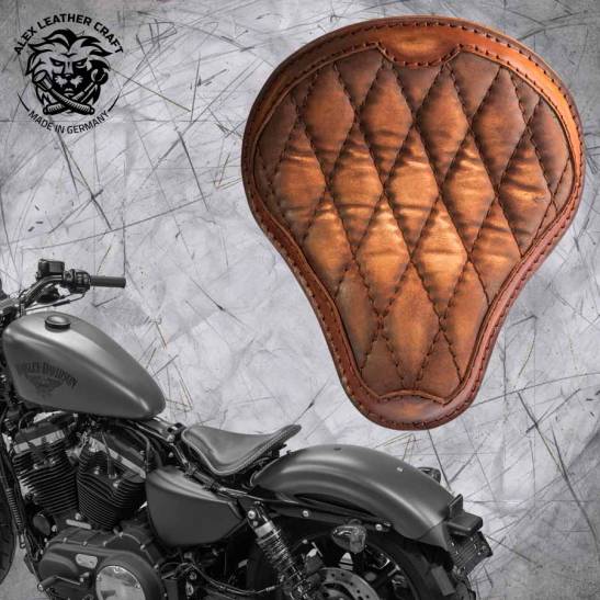 Solo Selle + Montage Kit Harley Davidson Sportster 04-22 Vintage Marron de luxe Motif de diamant