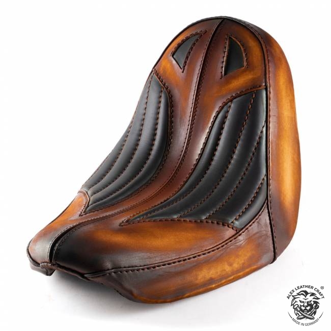 Seat for Harley Davidson Softail 06-17 "Spider" Black and Vintage Brown & Saddle Tan V2