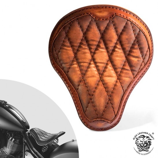 Bobber Solo Seat for Indian Dark Horse 2022 "Luxury" Vintage Brown Diamond