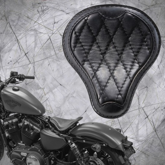 Solo Selle + Montage Kit Harley Davidson Sportster 04-20 Vintage Noir de luxe Motif de diamant