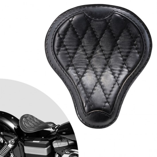 Selle solo pour Harley Davidson Dyna modèles 93-17 "De luxe" Vintage Noir Motif de diamant