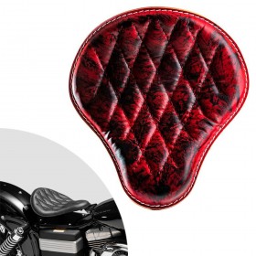 Bobber Solo Seat for Harley Davidson Dyna 93-17 Red and Black Diamond