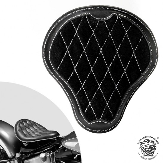 Bobber Solo Selle Harley Davidson Softail 2000-2017 avec kit de montage "Gloss et Velours" Noir et blanc Motif de diamant