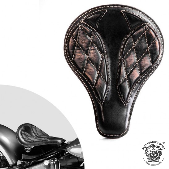 Bobber Solo Seat Harley Davidson Softail 2000-2017 incl mounting kit "Long" LS Vintage Black and Beige Diamond