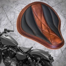 Solo Seat + Montage Kit Harley Davidson Sportster 04-22 "Wave" Vintage Brown and Black