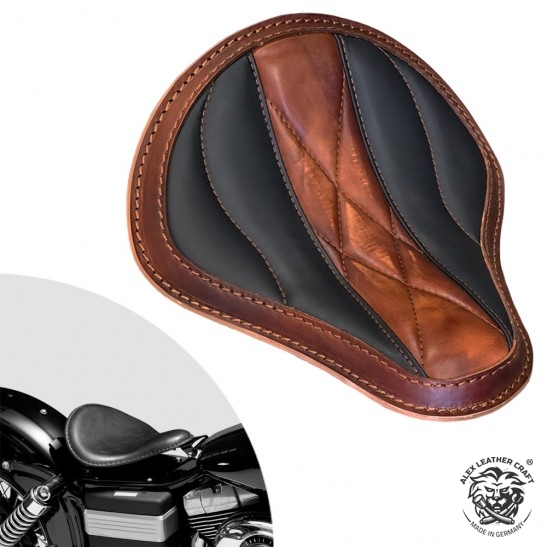 ソロシートハーレーダビッドソン ダイナ 93〜17用 "Wave" Vintage Brown and Black