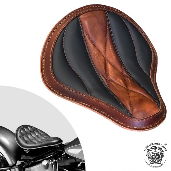 Bobber Solo Seat Harley Davidson Softail 2000-2017 incl mounting kit "Wave" Vintage Brown and Black