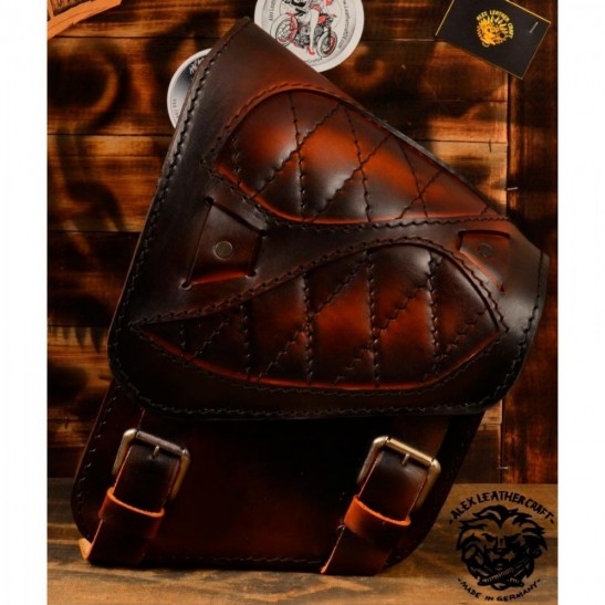 Sacoche de moto pour Harley Davidson Softail "Araignée" Motif de diamant Vintage Saddle Tan