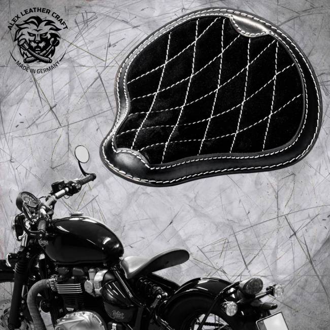 Triumph Bonneville Bobber Selle de 2016 "Standard" Gloss et Velours Noir et Blanc Motif de diamant