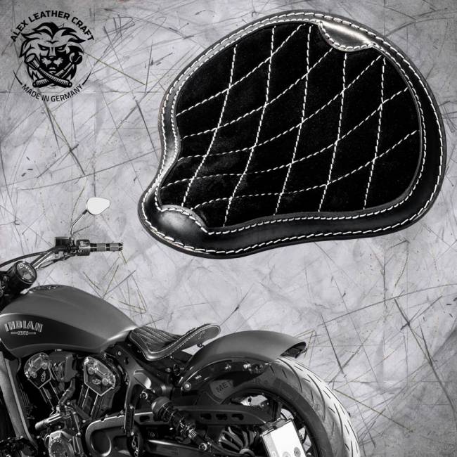 Bobber Solo Seat for Indian Scout since 2017 "Standard" Gloss and Velvet Black and White Diamond
