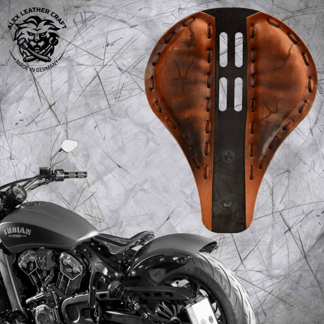 Bobber Solo Seat for Indian Scout since 2017 "4Fourth" Long Electro Vintage Brown metal