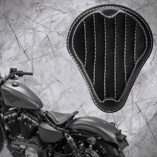 Solo Selle + Montage Kit Harley Davidson Sportster 04-20 "Gloss et Velours" Noir et blanc V2