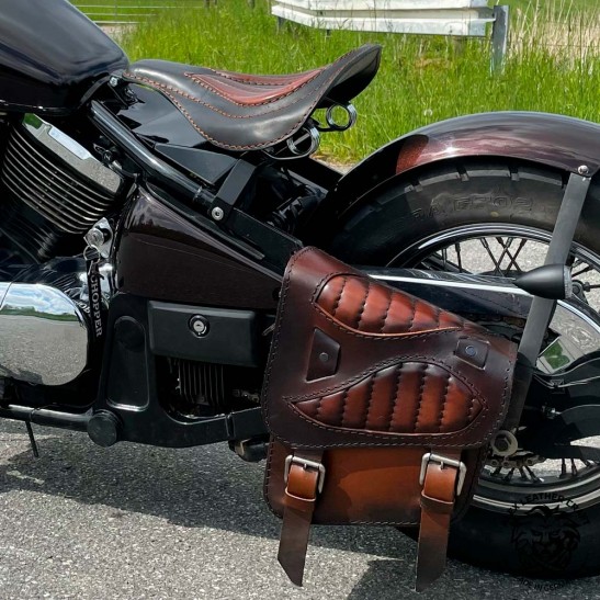 Saddlebag Kawasaki Vulcan VN400/800/900 "Spider" Black and Brown V2