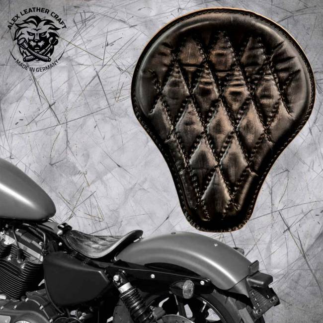 Solo Selle Harley Davidson Sportster 04-20 Vintage Noir Motif de diamant