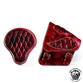 Seat + Saddlebag for H-D Softail Red and Black Diamond