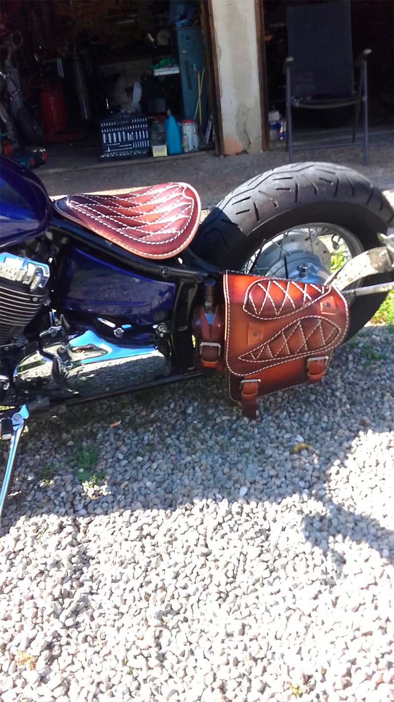 Motorcycle Saddlebag Yamaha V Star Road Star Spider Vintage Brown Diamond